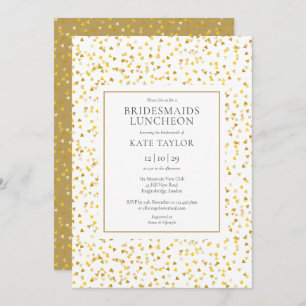 Gold Hearts Confetti Bridesmaids Luncheon Invitation