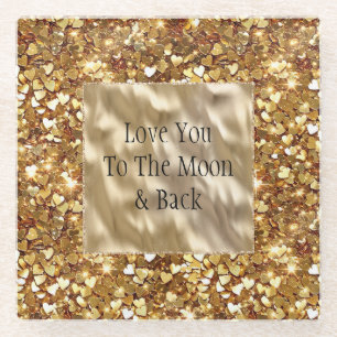 Gold Hearts Confetti Glass Coaster