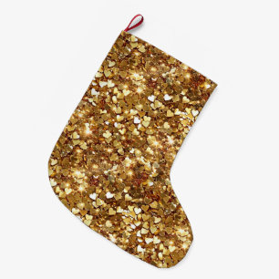 Gold Hearts Confetti Large Christmas Stocking