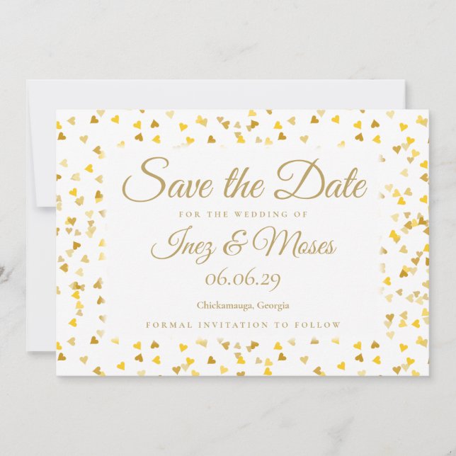 Gold Hearts Confetti Save the Date Invitation (Front)