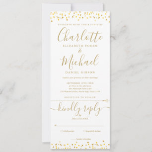 Gold Hearts Confetti Script All In One Wedding Invitation