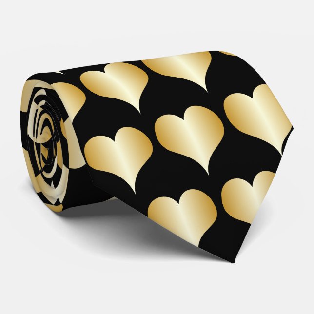 Gold Hearts Design Tie (Rolled)