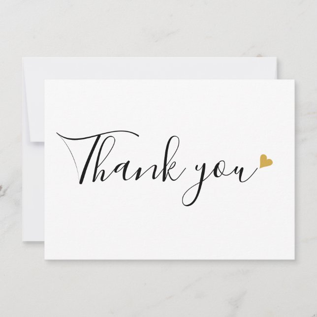 Gold Hearts Elegant Modern Script Thank You Card (Front)