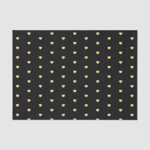 Gold Hearts Faux Foil Pattern on Black Tissue Paper