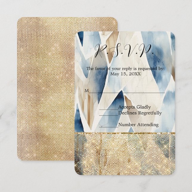 Gold Hearts Glam Sparkle Wedding RSVP (Devant / Derrière)