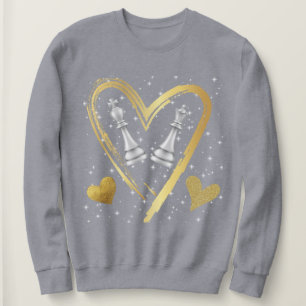 Gold Hearts King and Queen Chess Pieces   Sweatshirt
