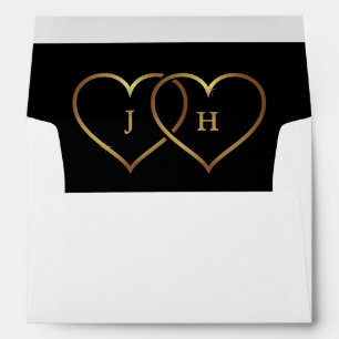 Gold Hearts Lined Envelope With Return Address