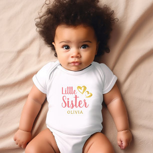 Gold Hearts Little Sister Name Monogram Baby Bodys Bodysuit