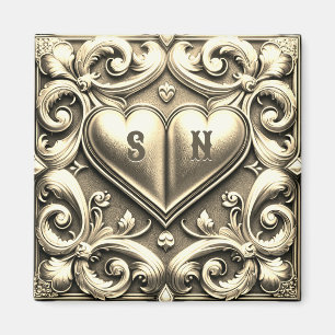 Gold Hearts Monogram Heart  Magnet