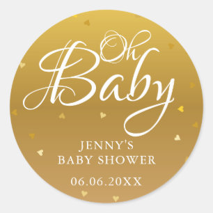 Gold hearts Oh Baby Baby Shower / Sprinkle Classic Round Sticker
