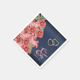 Gold Hearts on Coral & Navy Napkin
