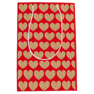Gold Hearts On Red Background Medium Gift Bag