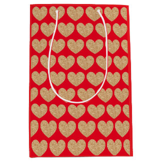 Gold Hearts On Red Background Medium Gift Bag