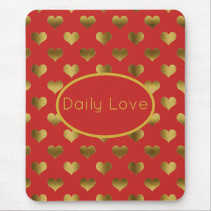 Gold Hearts on Red Customizable Mouse Pad