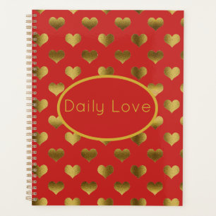 Gold Hearts on Red Customizable Planner