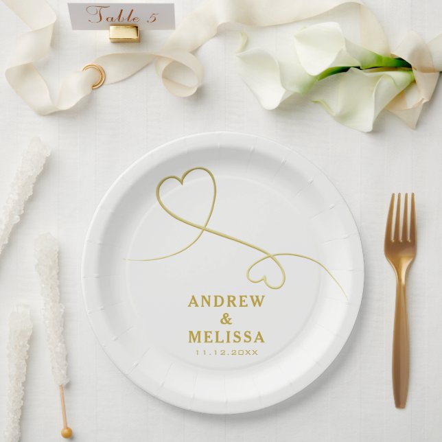 Gold Hearts Ornament | Personalized Wedding Paper Plate (Wedding)