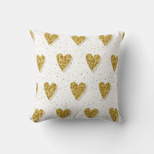 Gold Hearts Pattern Throw Pillow