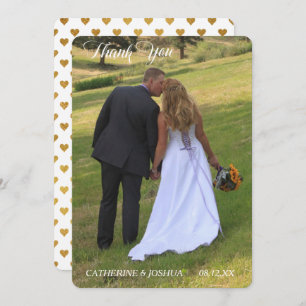 Gold Hearts Photo Template Wedding Thank You