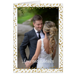 Gold Hearts Photo Wedding Thank You Note