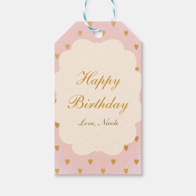 Gold Hearts & Pink Chic Girls Gift Present Tag (Front)