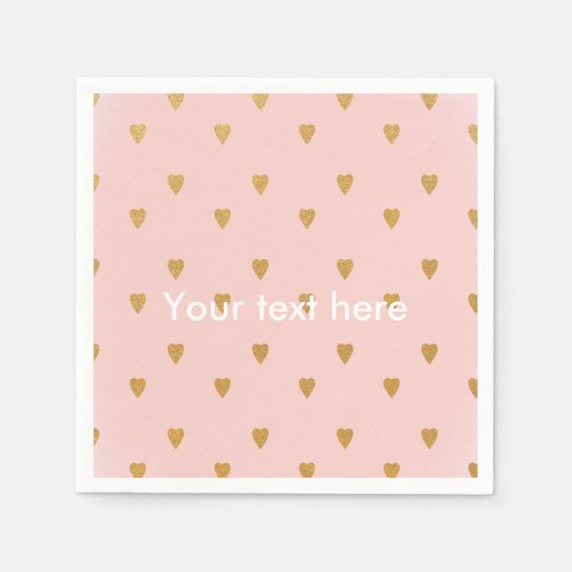 Gold Hearts & Pink Girls Birthday Party Napkins (Front)