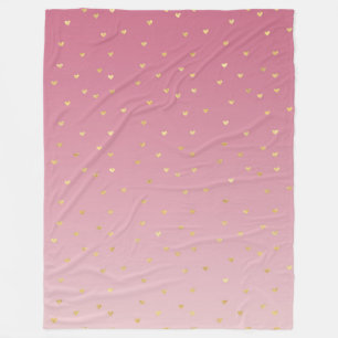 Gold Hearts Pink Ombre Fleece Blanket