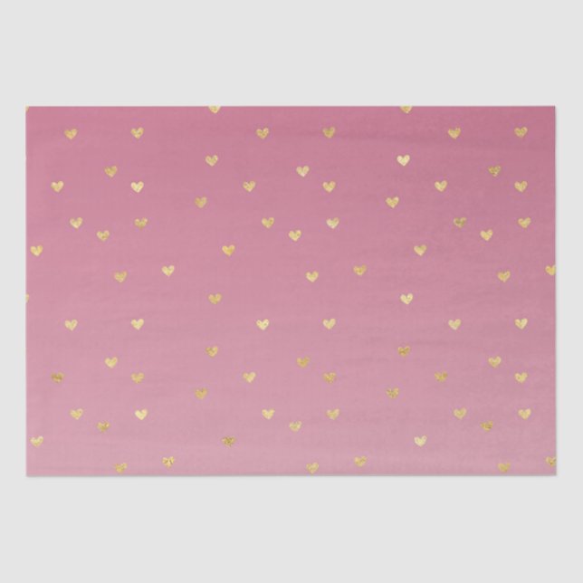 Gold Hearts Pink Ombre Tissue Paper (Front)