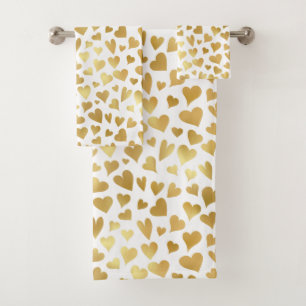 Gold Hearts Pretty Elegant Romantic Pattern Design Bath Towel Set