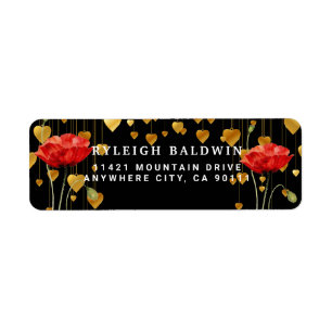 Gold Hearts Red Poppy Adresse de retour Label