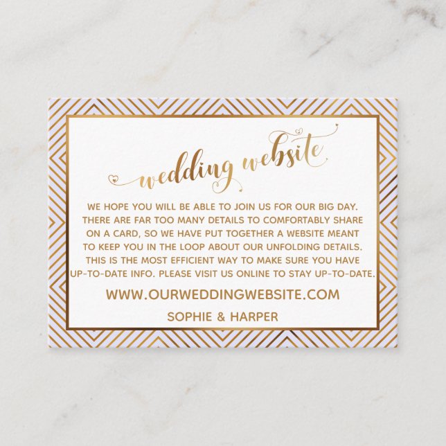 Gold Hearts Script on Lavender Wedding Website Enclosure Card (Front)