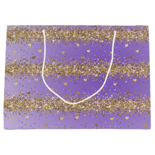 Gold Hearts Sparkle Purple Glitter Birthday Large Gift Bag
