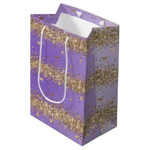 Gold Hearts Sparkle Purple Glitter Birthday Medium Gift Bag