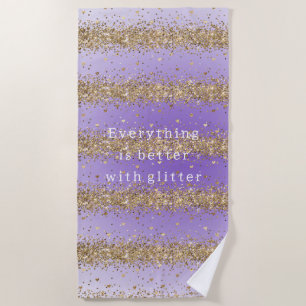 Gold Hearts Sparkle Purple Glitter quote  Beach Towel