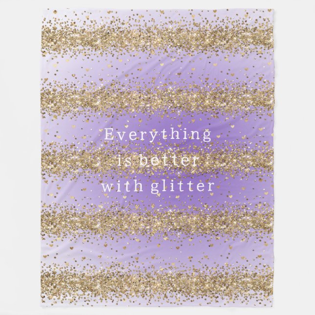 Gold Hearts Sparkle Purple Glitter quote  Fleece Blanket (Front)