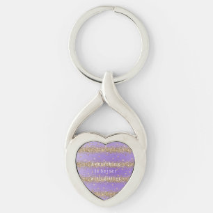 Gold Hearts Sparkle Purple Glitter quote   Keychain
