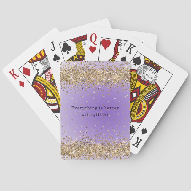 Gold Hearts Sparkle Purple Glitter quote  Playing Cards (Back)