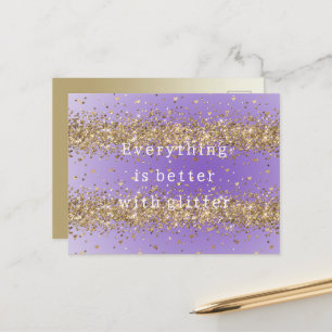 Gold Hearts Sparkle Purple Glitter quote Postcard