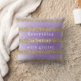 Gold Hearts Sparkle Purple Glitter quote  Throw Pillow