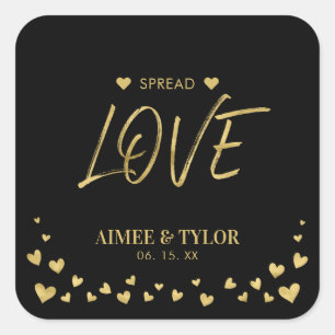 Gold Hearts Spread the Love Wedding Favour Sticker