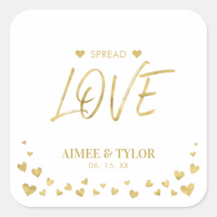 Gold Hearts Spread the Love Wedding Favour Sticker