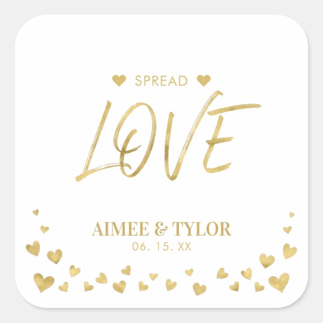Gold Hearts Spread the Love Wedding Favour Sticker (Front)