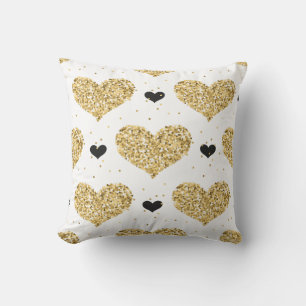 Gold Hearts Throw Pillow