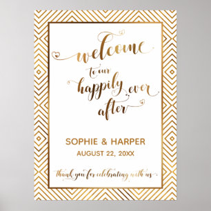 Gold Hearts Welcome to Our Happily Ever After Sign