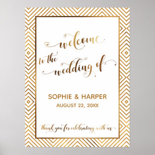 Gold Hearts Welcome to Wedding Typography Sign