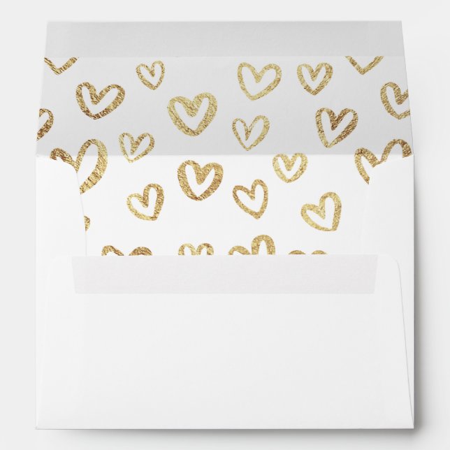 Gold Hearts White Custom Return Address Envelope (Back (Bottom))