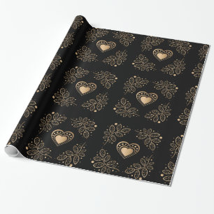 Gold Hearts With Leaves  Wrapping Paper