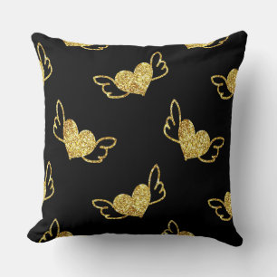 Gold Hearts With Wings  Throw Pillow