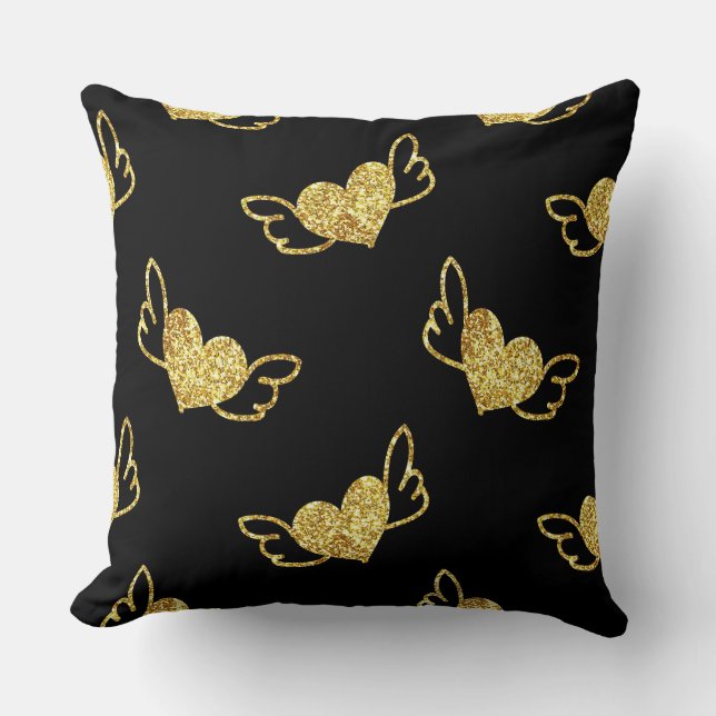 Gold Hearts With Wings  Throw Pillow (Front)