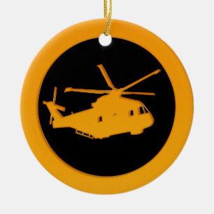 Gold Helicopter Ceramic Ornament