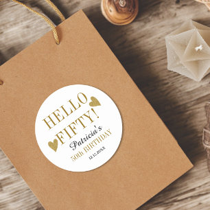 Gold Hello Fifty 50th Birthday Party Favours Classic Round Sticker